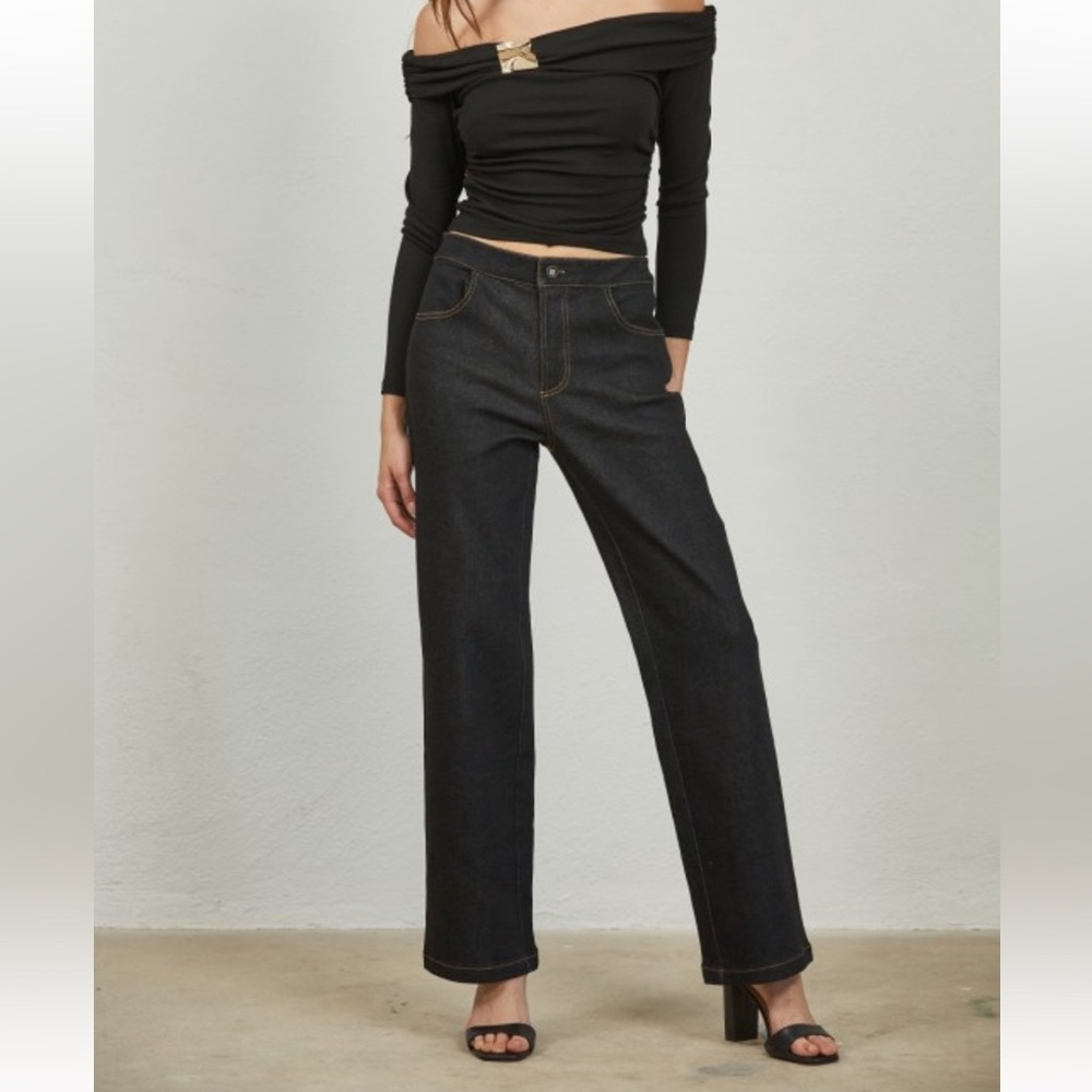 A49. Dark Denim Peplum Vest & Pant Set - Picture 3 of 7